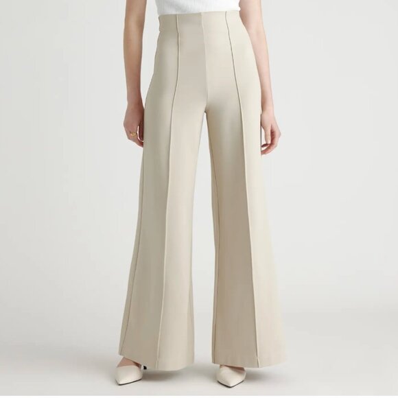 Quince Ultra-Stretch Ponte Super Wide Leg Pants in Ecru size Medium 30” inseam - Picture 1 of 10